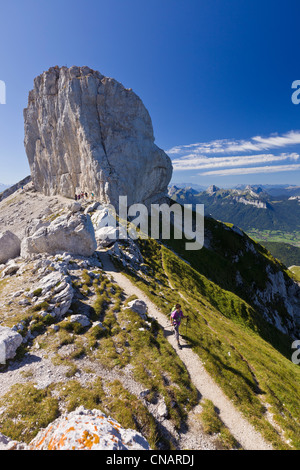 France, Haute Savoie, massif des Bornes, Annecy, Thônes, Sommet de la Tournette (2351m) avec une vue sur le Massif des Bauges, le Banque D'Images