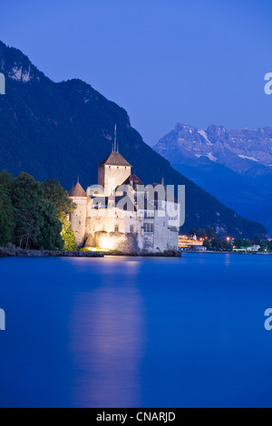 Suisse, Canton de Vaud, le lac de Genève, Veytaux, le château de Chillon à Montreux du Sud Banque D'Images