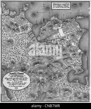 Carte et vue aérienne de Rio de Janeiro, Brésil, circa 1808 Banque D'Images