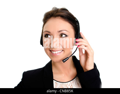 Female customer support opérateur avec casque. Isolé sur blanc. Banque D'Images