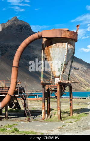 Vieux réservoirs métalliques rouillées, ancienne station baleinière, Grytviken Géorgie du Sud Banque D'Images