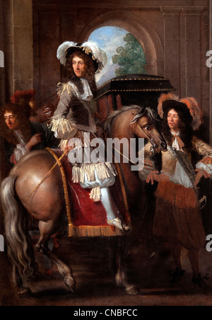 Noble à cheval avec son entourage avant qu'une porte géante1660 par Frans Duchatel belge flamande Belgique Banque D'Images