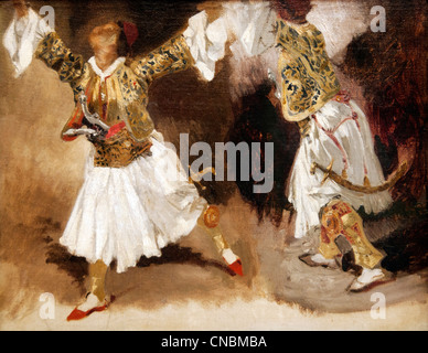 Deux guerriers grecs costumes Souliotes danse étude 1824 par Ferdinand Victor Eugène Delacroix 1798 - 1863 France Banque D'Images