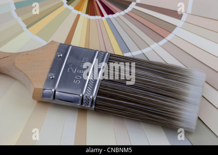 Pinceau nylon contre peinture rayonnant des couleurs du nuancier tons pastel (terre) Banque D'Images