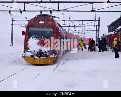 La gare de Finse sur le plateau de Hardanger en Norvège en hiver, d'Oslo à Bergen railway Banque D'Images