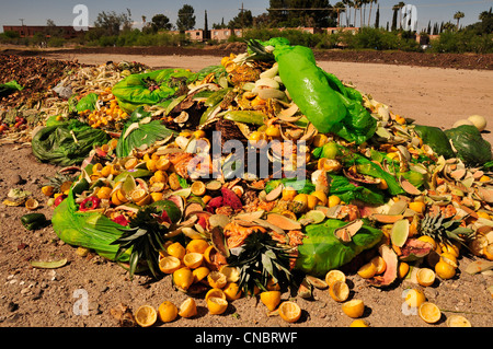 La nourriture et les restaurants de matières compostables et les vendeurs d'aliments sont laissés au compost. Banque D'Images