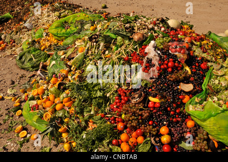 La nourriture et les restaurants de matières compostables et les vendeurs d'aliments sont laissés au compost. Banque D'Images