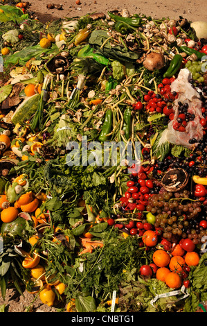 La nourriture et les restaurants de matières compostables et les vendeurs d'aliments sont laissés au compost. Banque D'Images