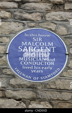 Blue Plaque pour sir Malcolm Sargent Conductor à Stamford, Lincolnshire Banque D'Images