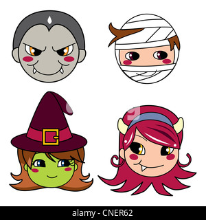 Ensemble de quatre masques pour halloween monster Banque D'Images