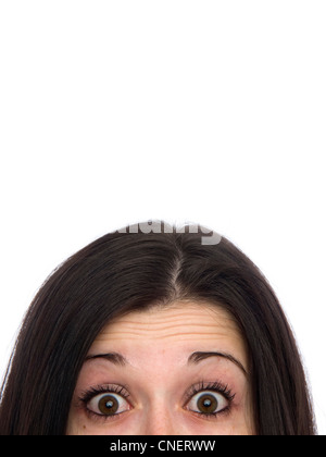 Close up portrait of young woman with regard surpris Banque D'Images