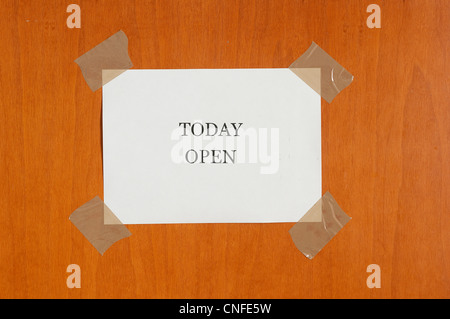 "Aujourd'hui ouvrir' sur la porte Banque D'Images