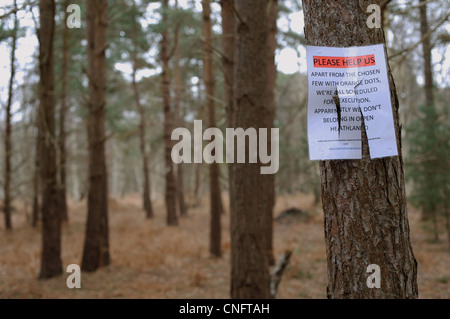 Veuillez nous aider à signer dans les bois que le conseil local dans le Suffolk souhaite réduire Banque D'Images