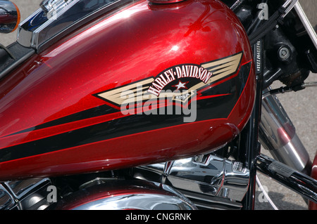 Réservoir de carburant rouge d'une moto Harley-Davidson Banque D'Images