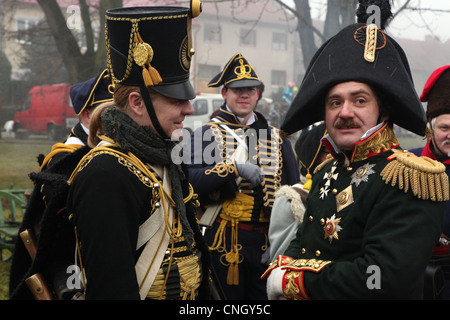 Photographe tchèque Jaroslav Pelisek comme général russe Piotr Bagration (R). Reconstitution de la bataille d'Austerlitz (1805). Banque D'Images