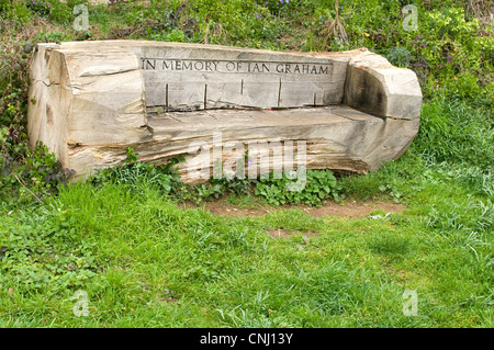 Un banc commémoratif taillée dans un tronc d'arbre Banque D'Images