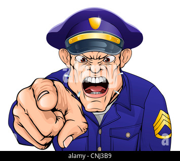 Illustration d'un policier en colère cartoon cop ou un gardien de sécurité en criant à l'afficheur Banque D'Images