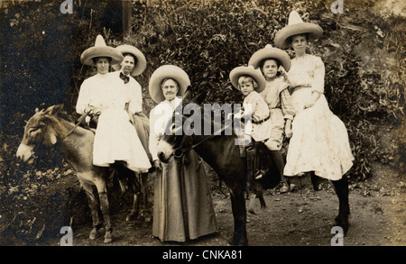 Famille de six femelles équitation ânes Banque D'Images