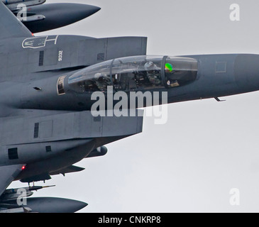 F-15E faible niveau dans le nord du Pays de Galles mach loop. Banque D'Images