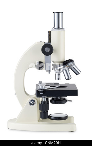 Vue latérale d'un microscope isolated on white with clipping path