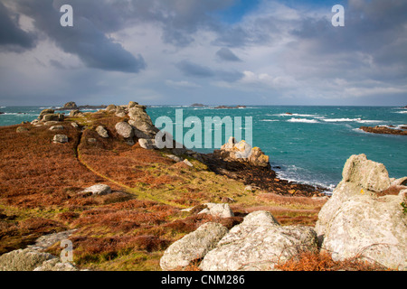 Bryher ; à l'ouest jusqu'à l'Atlantique ; Isles of Scilly Banque D'Images