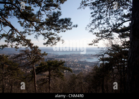 Sur la ville de Trieste et de la mer Adriatique depuis le Carso, Trieste Italie Banque D'Images