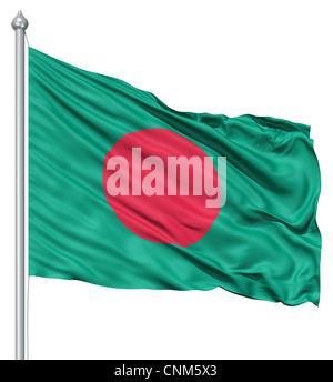 3D réaliste d'un drapeau du Bangladesh voletant dans le vent. Banque D'Images