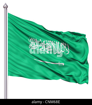 3D réaliste d'un drapeau de l'Arabie saoudite voletant dans le vent. Banque D'Images