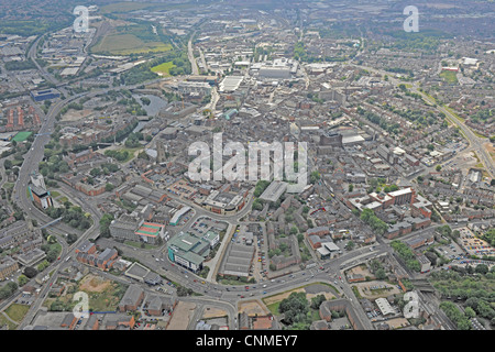 Photographie aérienne montrant le centre-ville de Derby et de la rocade, A601 Banque D'Images