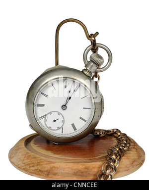 Vintage Railroad montre de poche sur un écran isolated on white Banque D'Images