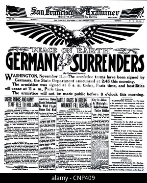 L'ARMISTICE DE LA PREMIÈRE GUERRE MONDIALE tel que rapporté par le San Francisco Examiner en 1918 Banque D'Images