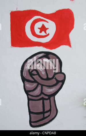 Les jeunes Tunisiens qui participaient à la révolution a organisé une exposition de la révolution dans un club de jeunes. Banque D'Images