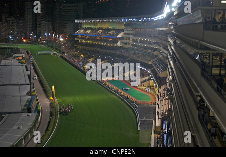 Piste de course à l'hippodrome de Happy Valley, l'île de Hong Kong, Chine, l'Extrême-Orient, l'Asie Banque D'Images