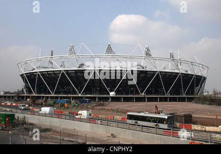 Le site olympique, dans l'Est de Londres, au cours de la construction en préparation pour les Jeux Olympiques de 2012. Banque D'Images