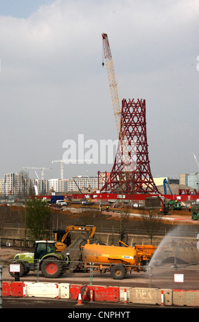 Le site olympique, dans l'Est de Londres, au cours de la construction en préparation pour les Jeux Olympiques de 2012. Banque D'Images