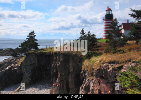 Photo de l'ouest du phare de Quoddy, Lubec, Maine, États-Unis Banque D'Images