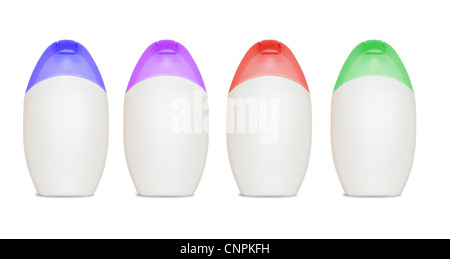 Ensemble de quatre bouteilles vides pour cometics on white Banque D'Images