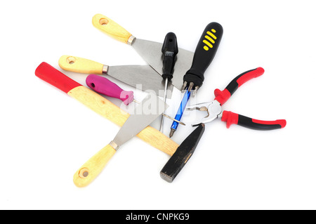 Différents outils - marteau, pinces, tournevis, spatule Banque D'Images