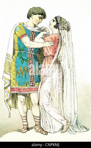 Cette image montre un ancien Grec couples nuptiales. L'illustration dates à 1882. Banque D'Images