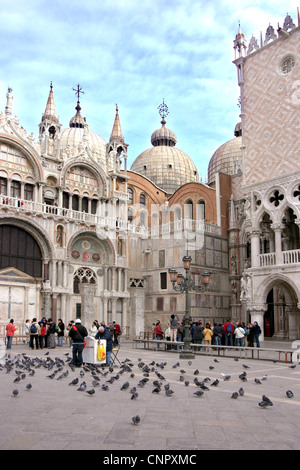 Les touristes et les pigeons, la place Saint Marc Venise Italie Europe Banque D'Images