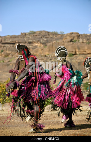 Danseurs masqués dans le comté de Dogon, au Mali. Banque D'Images