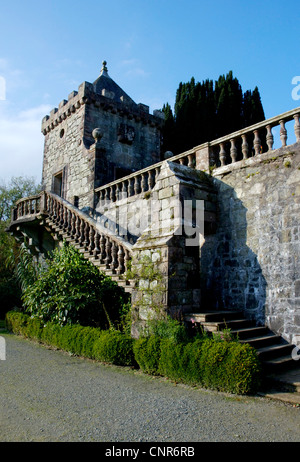 Escalier et ballustrade de Torosay Castle, Royaume-Uni, Ecosse, Isle of Mull Banque D'Images