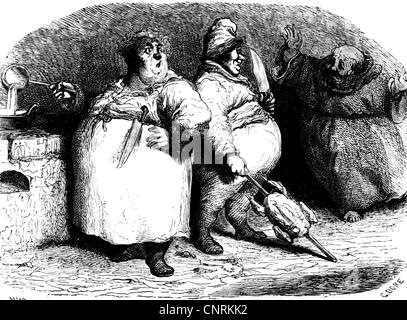 Rabelais, François, vers 1494 - 9.4.1553, écrivain et humaniste, travaille, "Gargantua et Pantagruel", 4ème livre, 1552, illustration par Gustave Dore, 1854, l'artiste n'a pas d'auteur pour être effacé