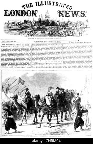 Géographie / Voyage, Egypte, Canal de Suez, ouverture, 17.11.1869, Eugenie de Montijo, impératrice const des Français, à Ismailia, 'The Illustrated London News', première page, 11.12.1869, gravure en bois, droits additionnels-Clearences-non disponible Banque D'Images