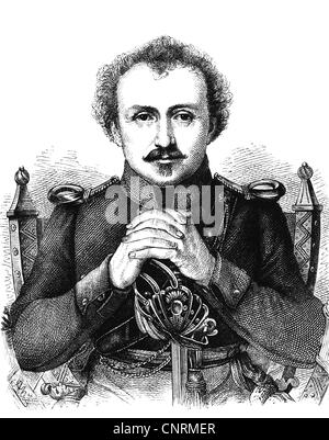 Motte Fouquet, Friedrich de la, 12.2.1777 - 23.1.1843, auteur / écrivain allemand, demi-longueur, en uniforme du chasseur volontaire, 1813, gravure en bois par Adolf Neumann (1825 - 1884), Banque D'Images