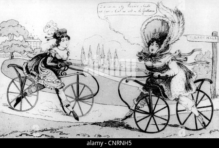 Transport / transport, véhicule à deux roues, coureur, voiture à main, caricature, Angleterre, 1819, droits supplémentaires-Clearences-non disponible Banque D'Images