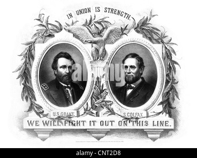 Présidentielle vintage restaurés numériquement Affiche présentant les candidats du Parti Républicain Ulysses S. Grant et Schuyler Colfax. Banque D'Images