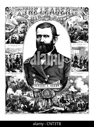 Vintage poster guerre civile du Général Ulysses S. Grant portant son uniforme militaire. Banque D'Images