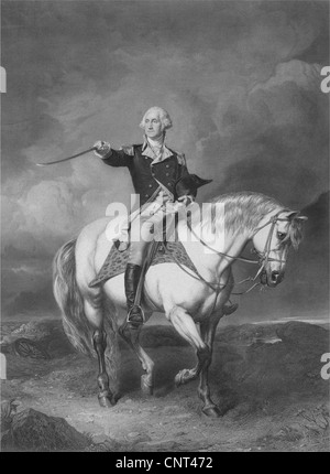 La guerre révolutionnaire américaine Vintage print du Général George Washington à cheval. Banque D'Images