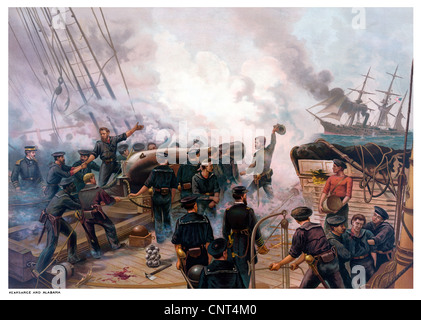 Guerre civile américaine Vintage print de la bataille de Cherbourg. Banque D'Images